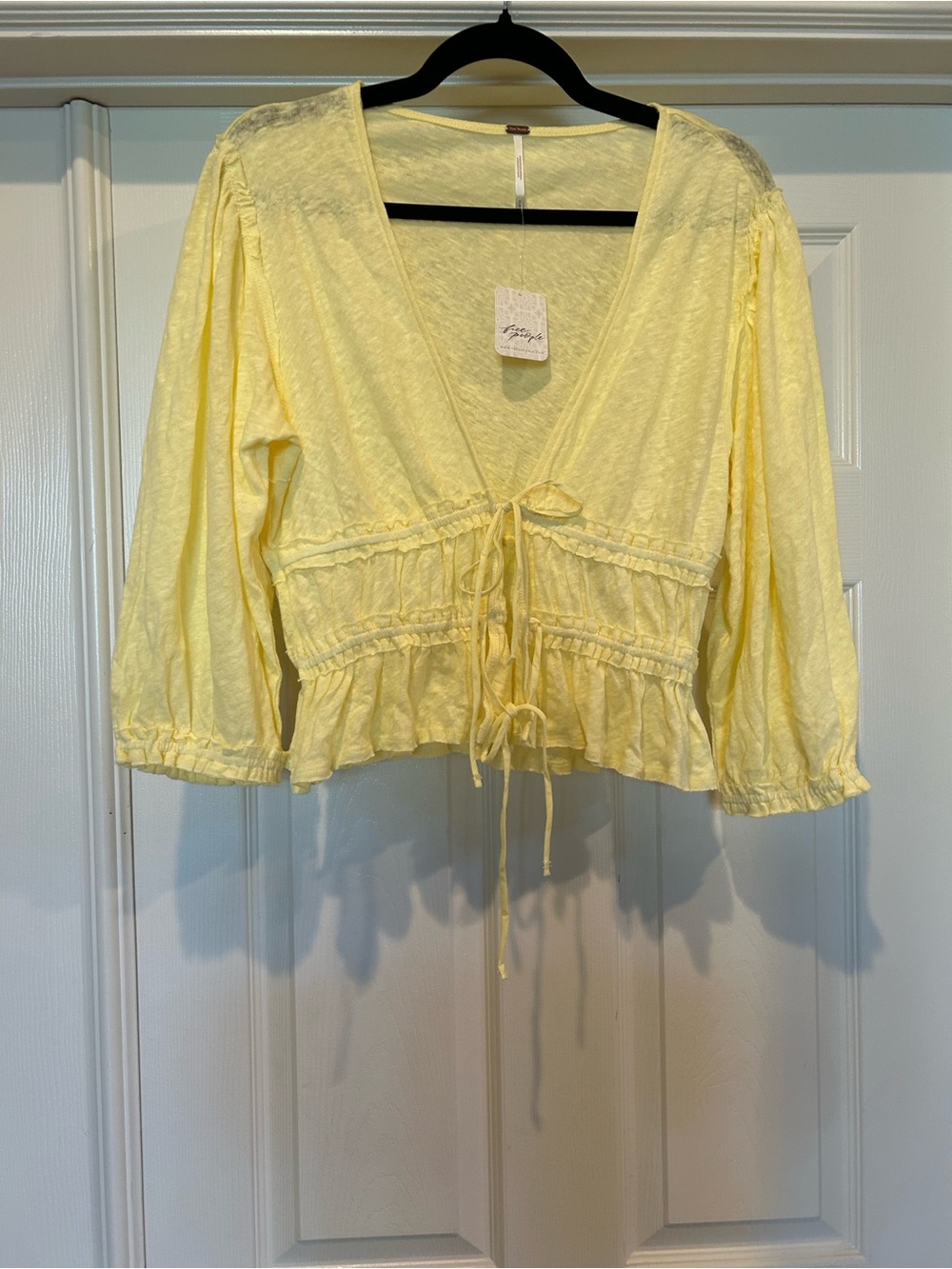 Lightweight Yellow Tie-Front Women's Top by Free People, NWT, Sz M